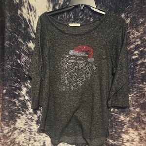 Above And Beyond Women's Gray Santa Graphic Top